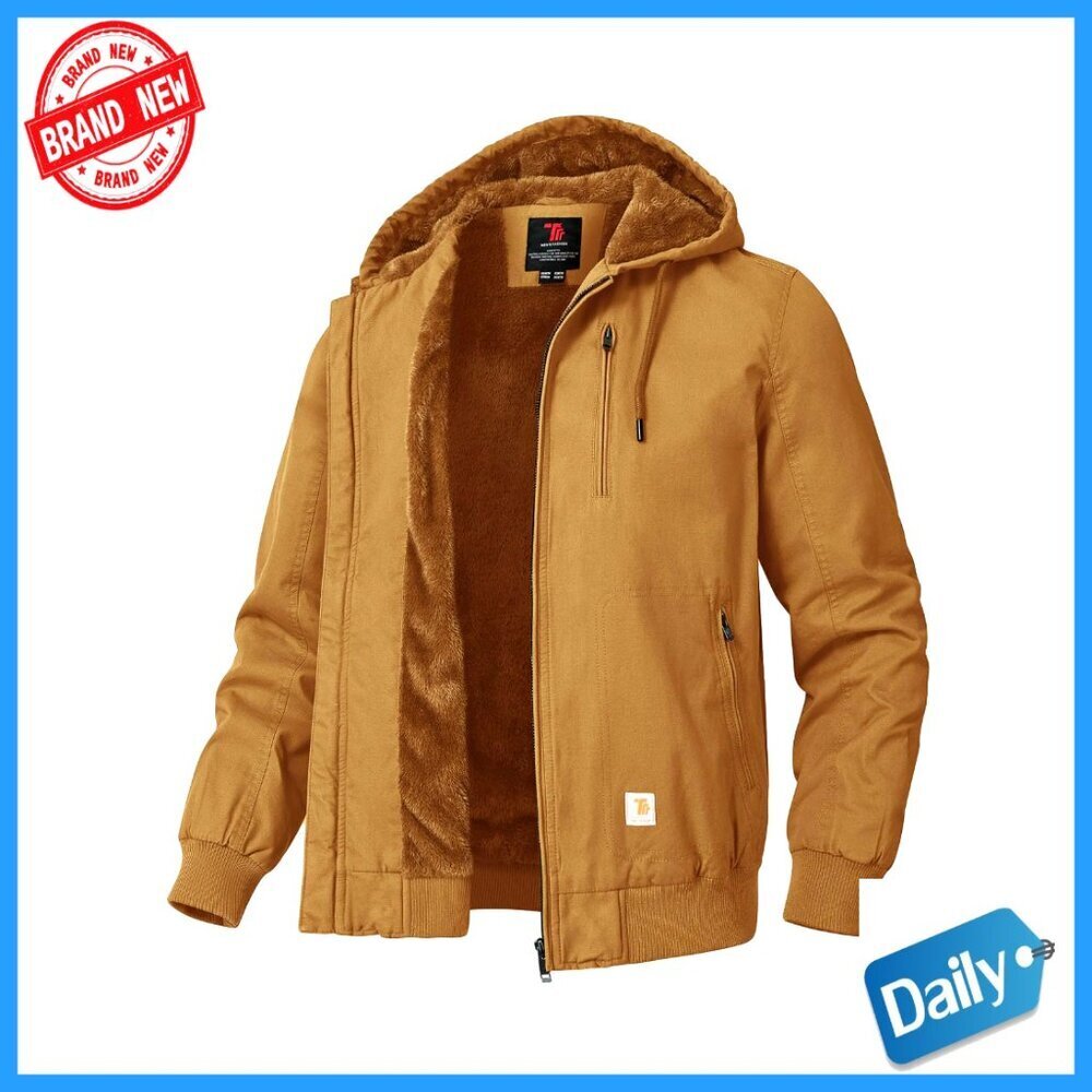 Men's Winter Jacket Hooded Fleece Lined Duck Coat Workwear Active Outdoor